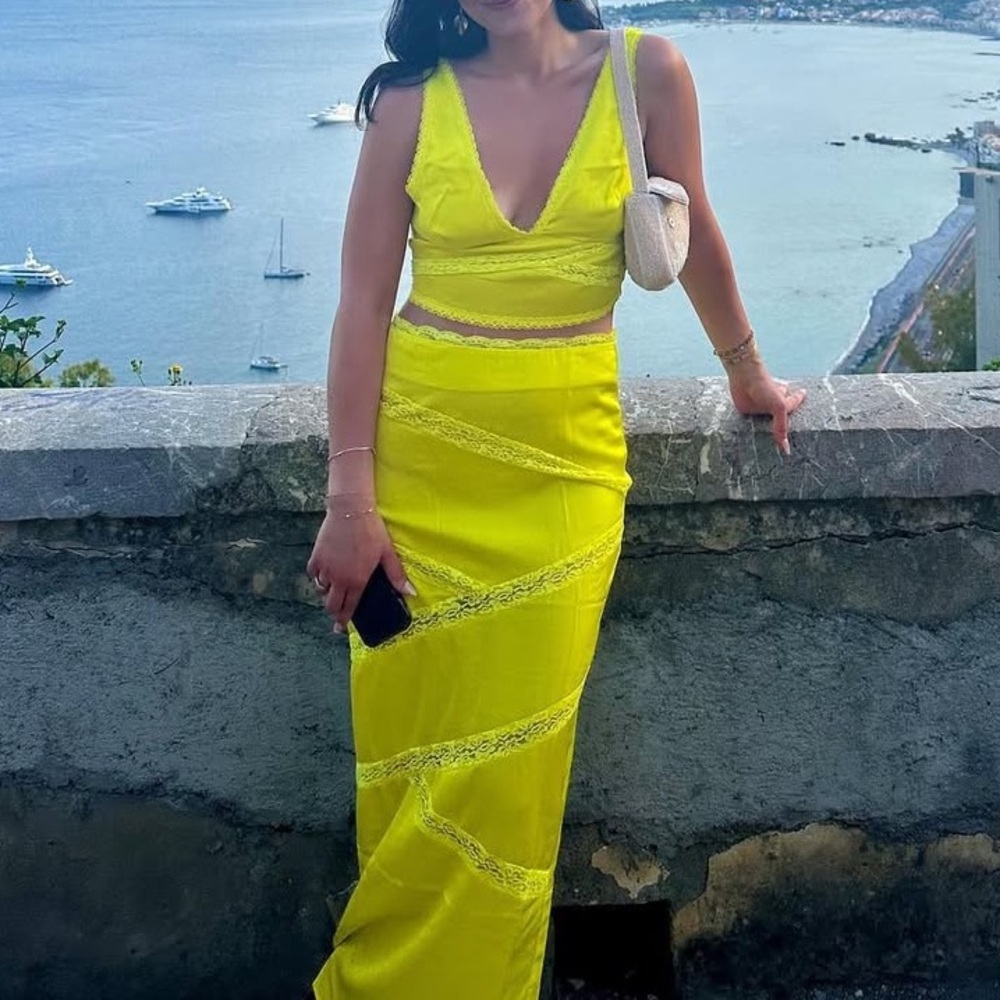 Meshki Vibrant Yellow Lace Skirt Set